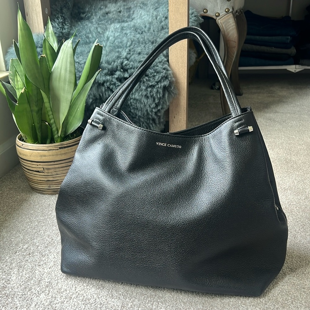 VINCE CAMUTO 100% Leather Cari Tote Bag black pebbled leather